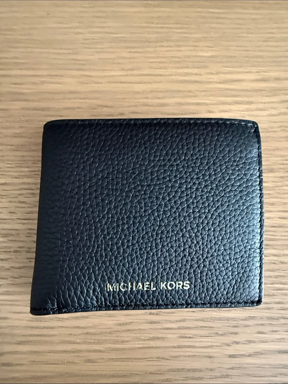Michael Kors Black Pebbled Leather Bifold Wallet with Gold Logo